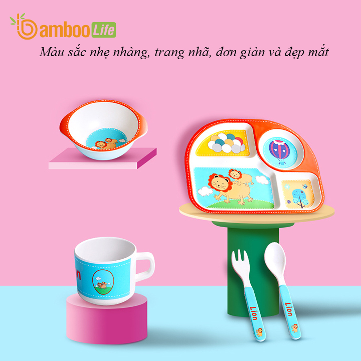 Bộ khay ăn dặm từ sợi tre Bamboo Life cho bé BL002 hàng chính hãng Dụng cụ ăn dặm cho bé Đồ dùng ăn dặm cho bé Bộ chén bát ăn dặm cho bé