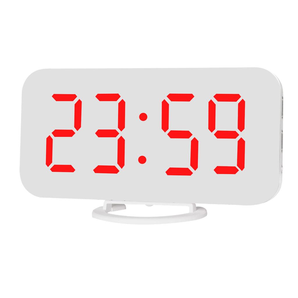 Digital Alarm Clock Portable Mirror Surface Snooze Clock USB Charging White