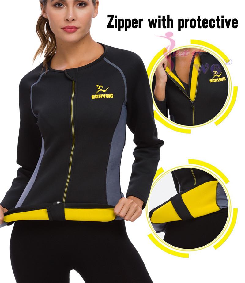SEXYWG Giảm Béo tập Toàn Thân Thể Dục Chặt Nữ Neoprene Xông Hơi Phù Hợp Với Vòng Eo Huấn Luyện Định Thảm Yoga Dây Kéo Áo Sơ Mi Dài Tay Áo