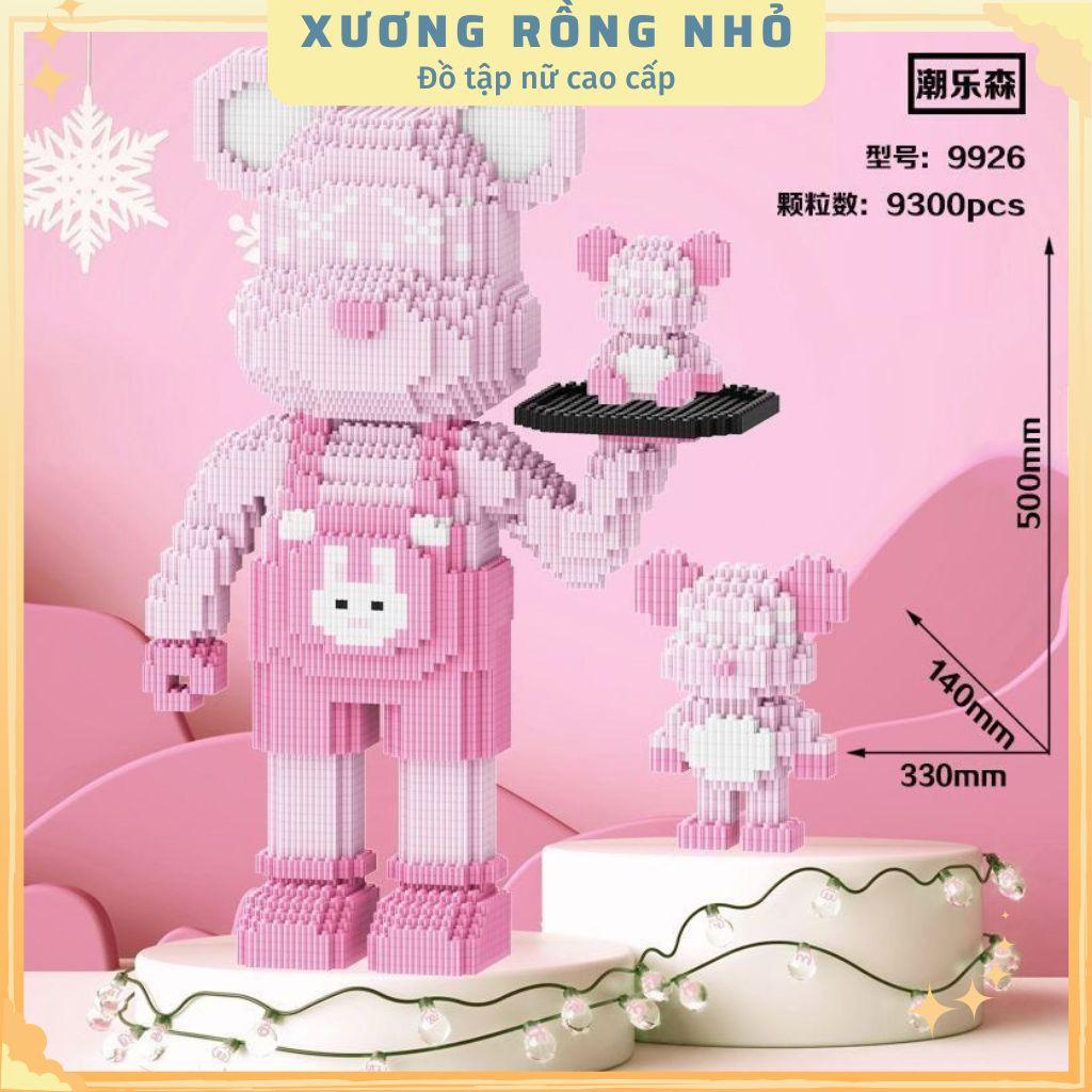 Mô hình lắp ráp gấu bearbrick bê khay 50cm kèm 2 mô hình mini gấu - Mô hình gấu breabrick size đại