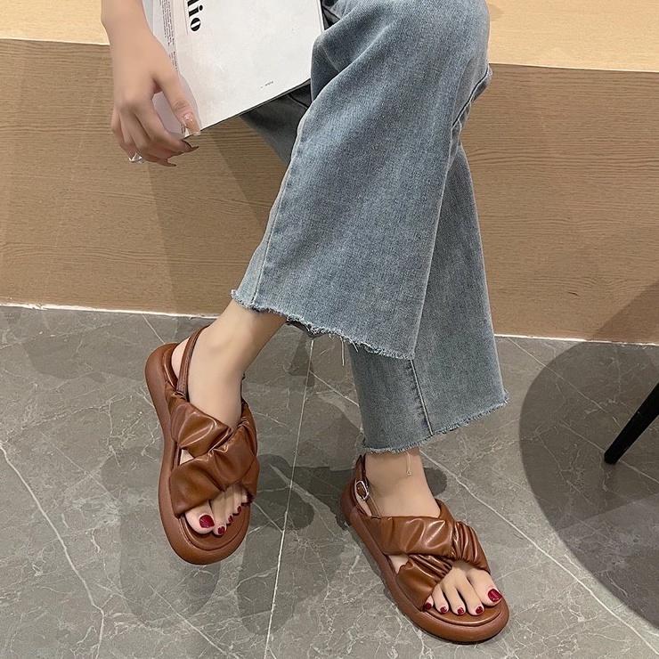 GIÀY SANDAL ĐẾ BẰNG QUAI CHÉO NHÚNG PHONG CÁCH RETRO G10