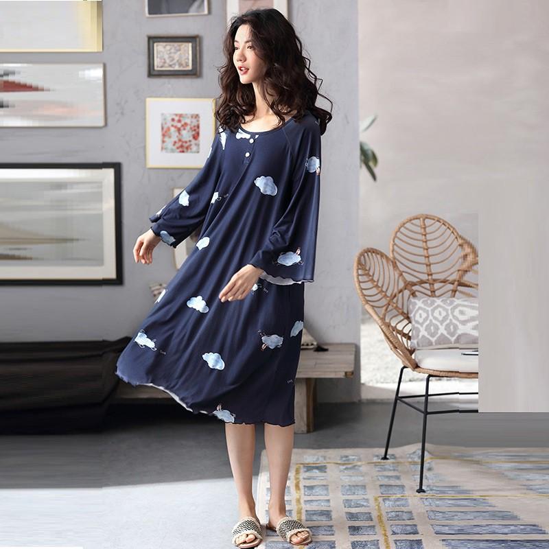 Váy ngủ, đầm ngủ thun cotton mềm mịn co giãn dáng lỡ tay buông họa tiết