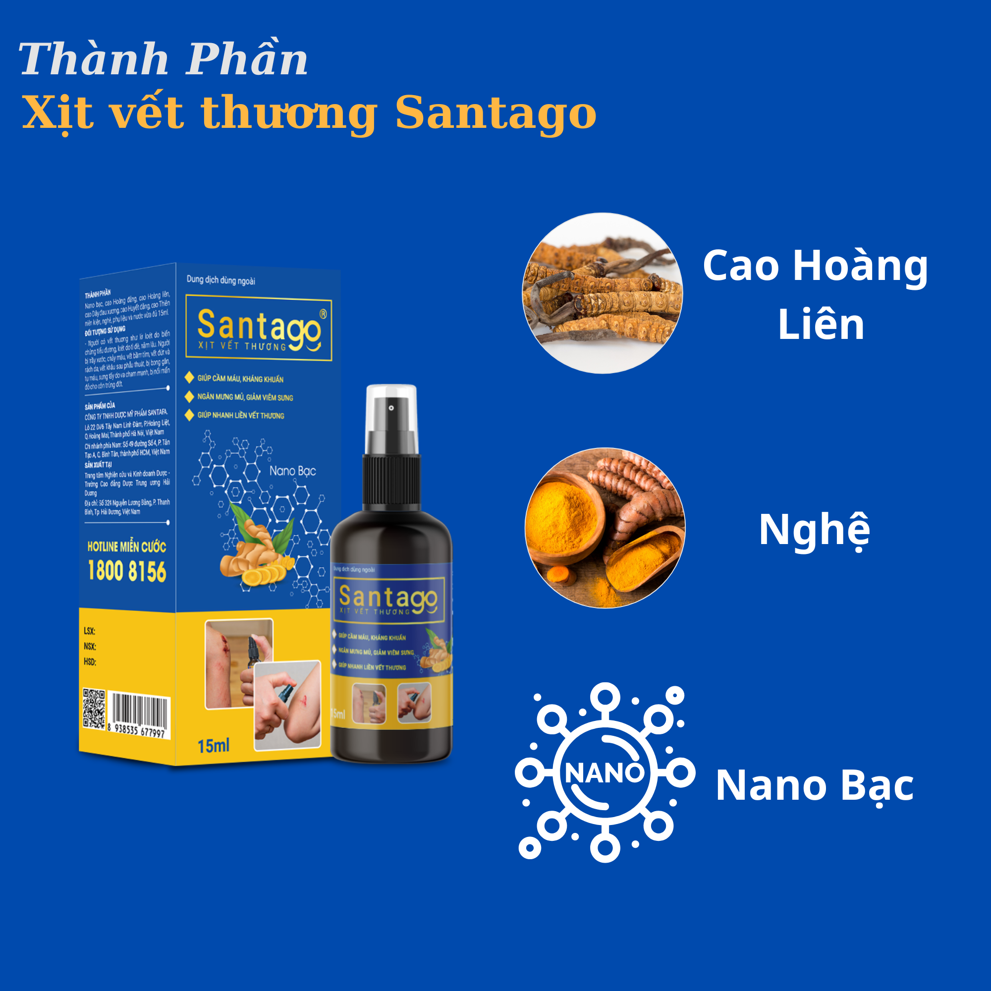 Xịt Nghệ Santago SANTAFA Giúp Nhanh Lành Vết Thương Hở Chai 15ml