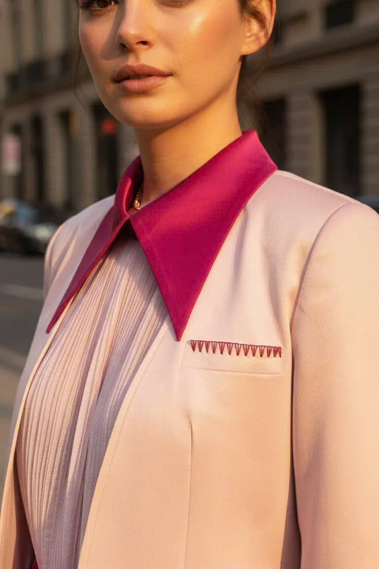 Áo Khoác Blazer, Áo vest Nữ Hồng Pastel Thêu Tay thời trang thiết kế Hity TOP237