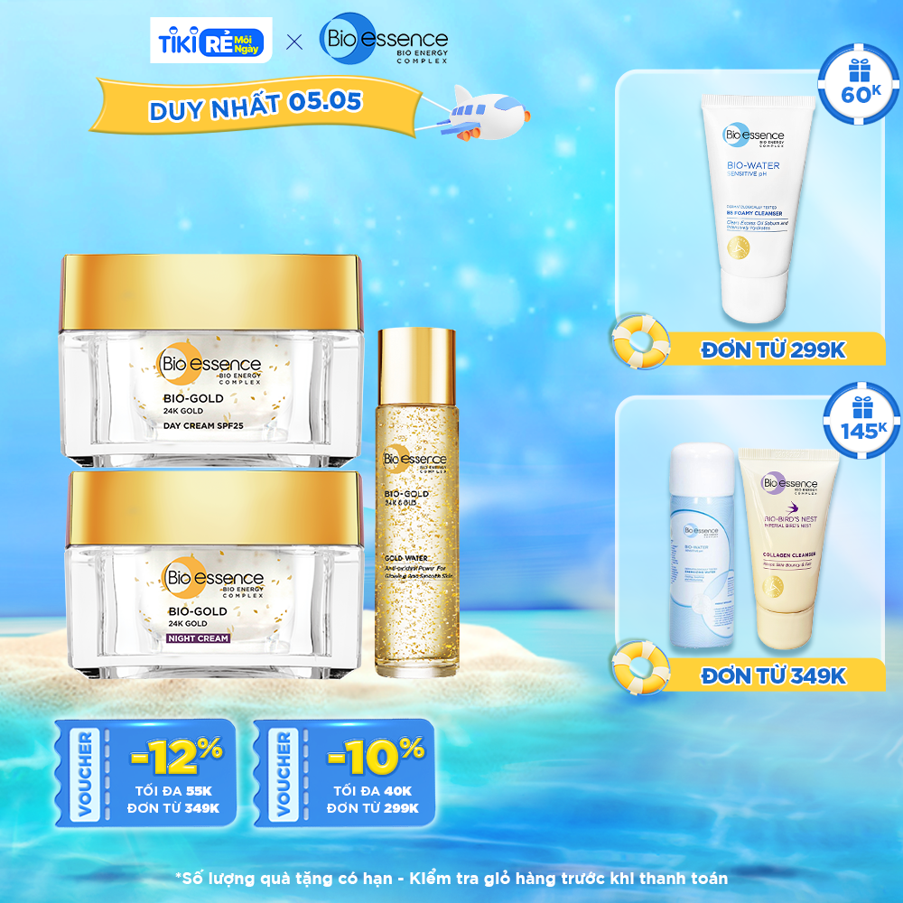 Combo ngăn ngừa lão hóa Bio-Gold chiết xuất vàng 24K (Nước dưỡng 150ml + Kem dưỡng ngày 40gr + Kem dưỡng đêm 40gr)