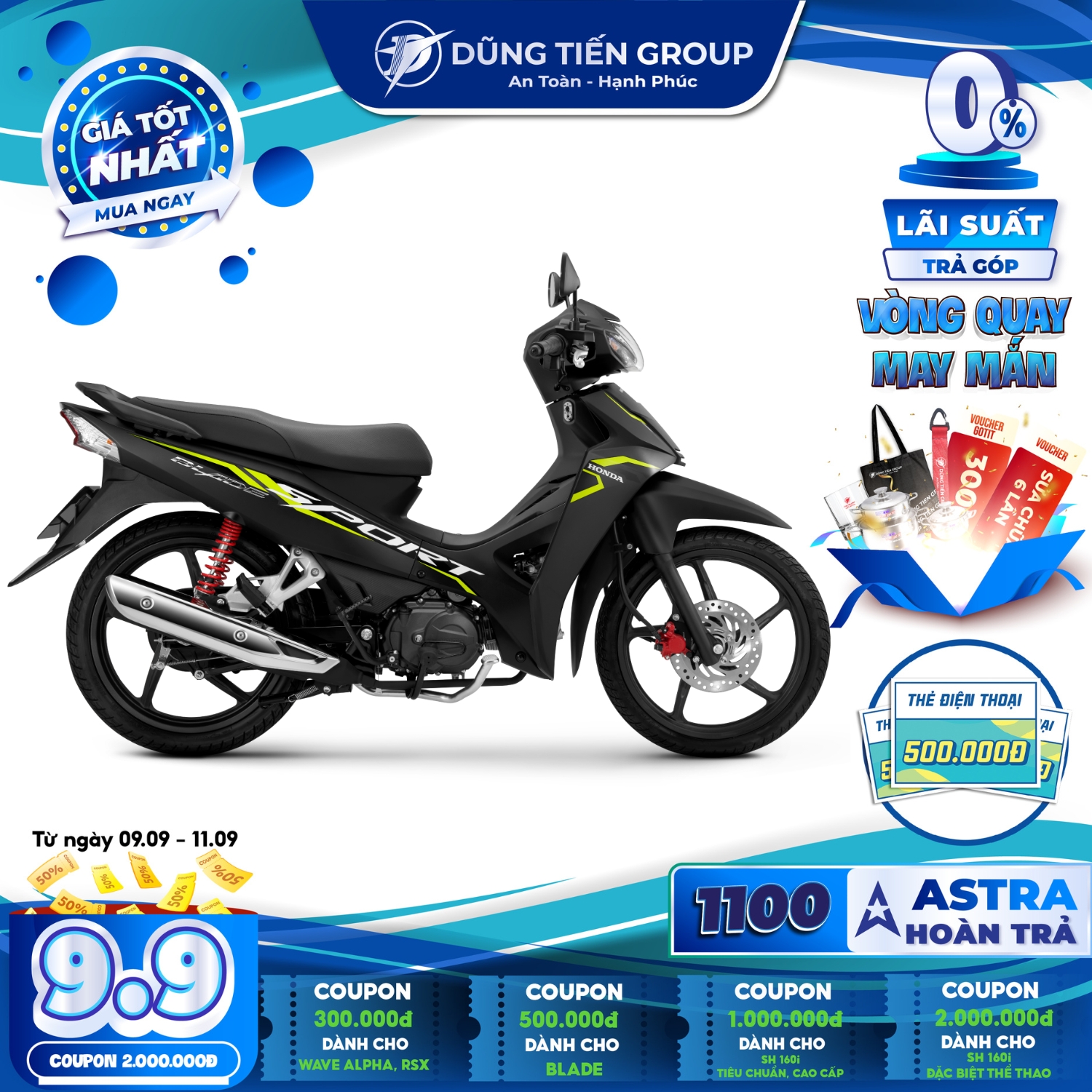 Xe Máy Honda Blade 2023 - Phiên Bản Thể Thao - Phanh Đĩa - Vành Nan Hoa