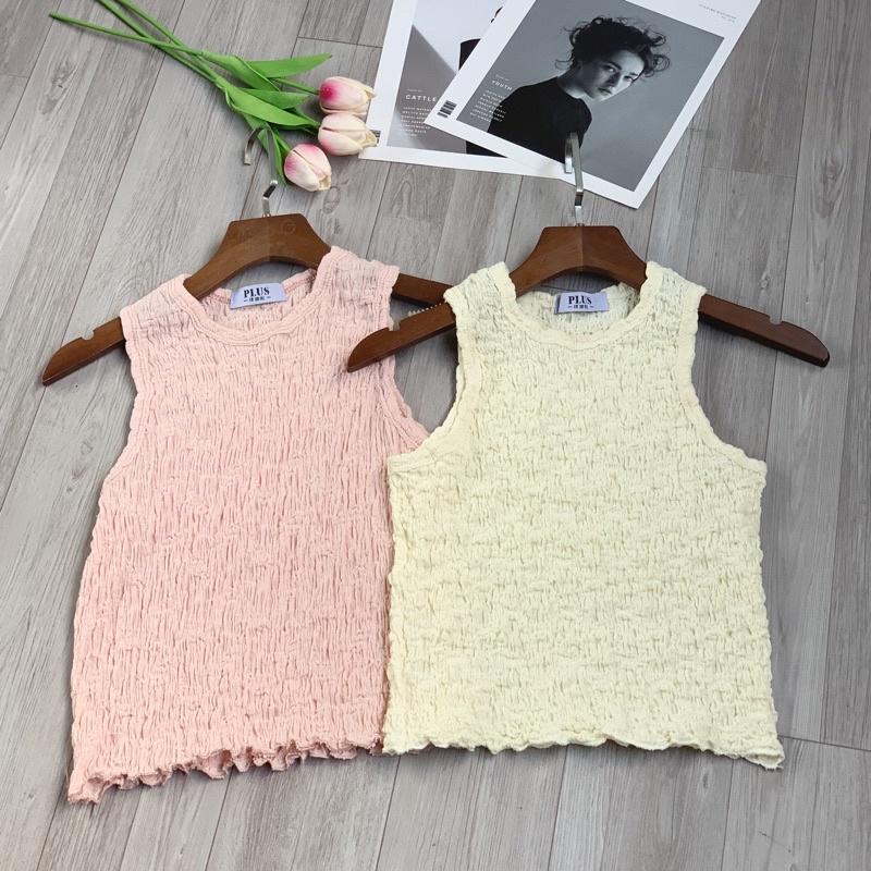 Áo ba lỗ nữ croptop dáng ôm body chất xốp nhăn co dãn 4 chiều hàng Quảng Châu cao cấp