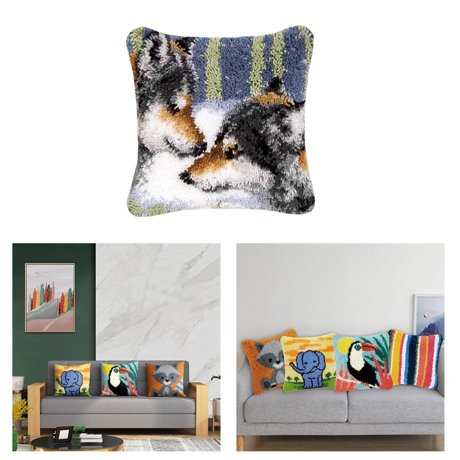 DIY Latch Hook Kit Throw Pillow for Embroidery Carpet Wolf
