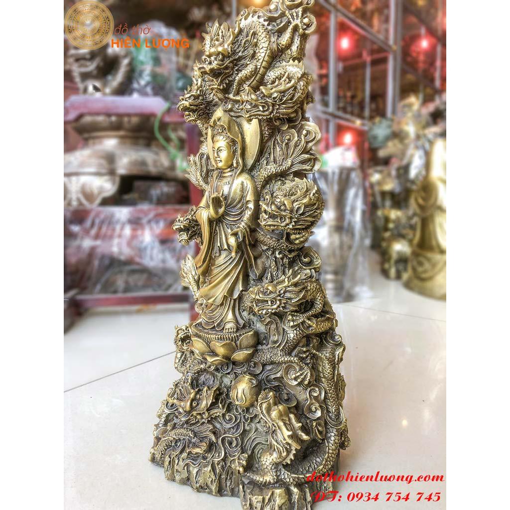 Tượng Phật Bà Cửu Long Bằng Đồng Cao 40cm