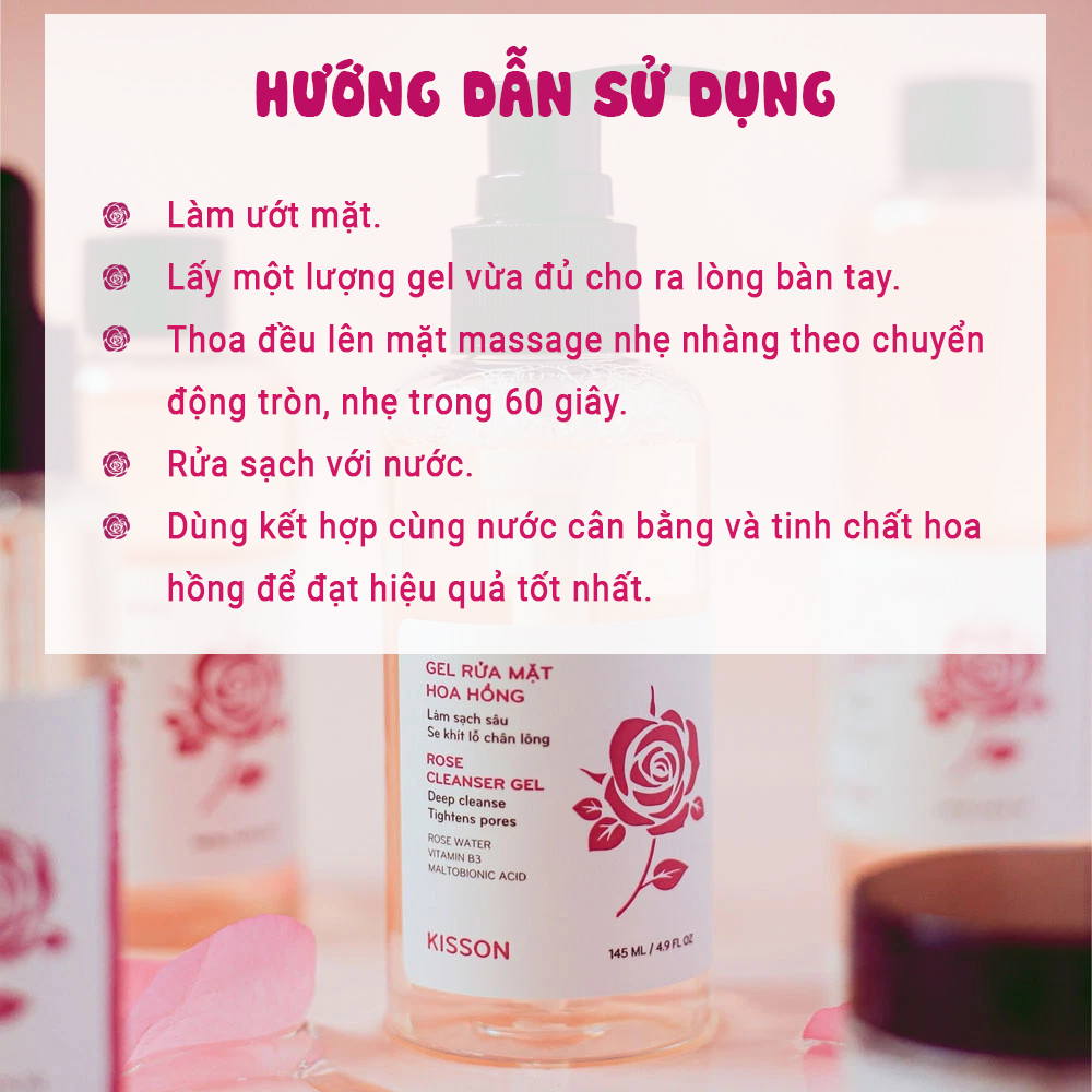 Gel rửa mặt hoa hồng KISS ON sạch sâu, cấp ẩm, thu nhỏ lỗ chân lông, nuôi dưỡng làn da mịn màng, sáng khỏe 145ml JN-KI-GEL01