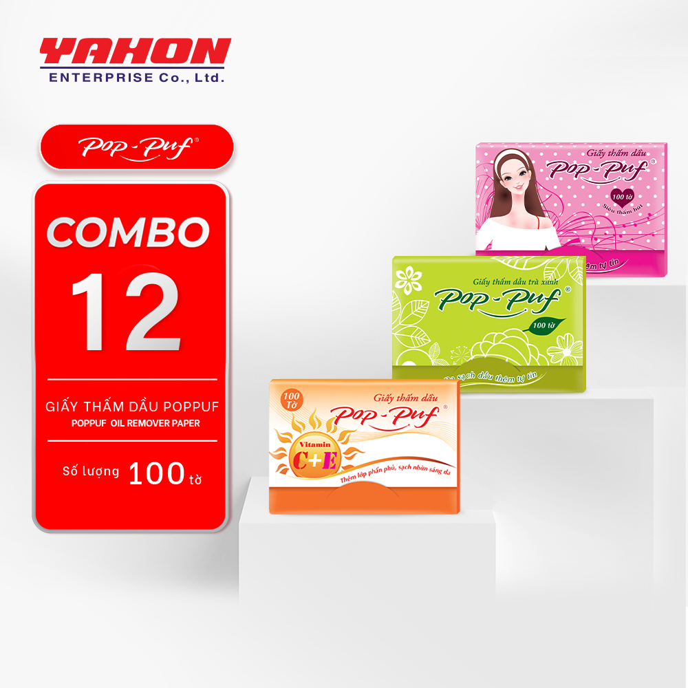 Combo 12 Hộp Giấy Thắm Dầu POP-PUF (Màu Ngẫu Nhiên), 100 Tờ/Hộp