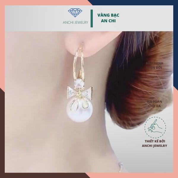 Khuyên tai bạc nữ, bông tai đính hạt trai thời trang Anchi jewelry