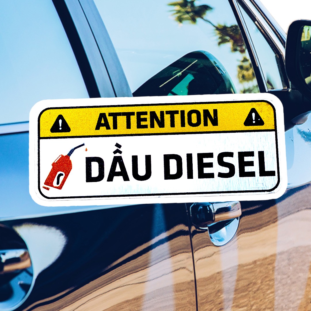 Sticker decal tem nhôm dán cảnh báo đổ xăng A95, dầu Diesel cho xe ô tô
