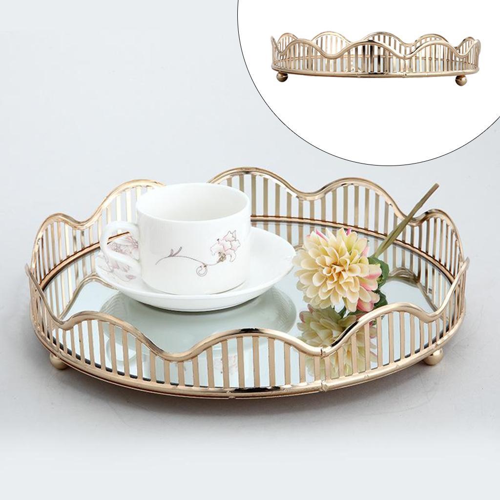 Mirrored Tray Perfume Plate Jewelry Box, Makeup Holder Bathroom Organizer