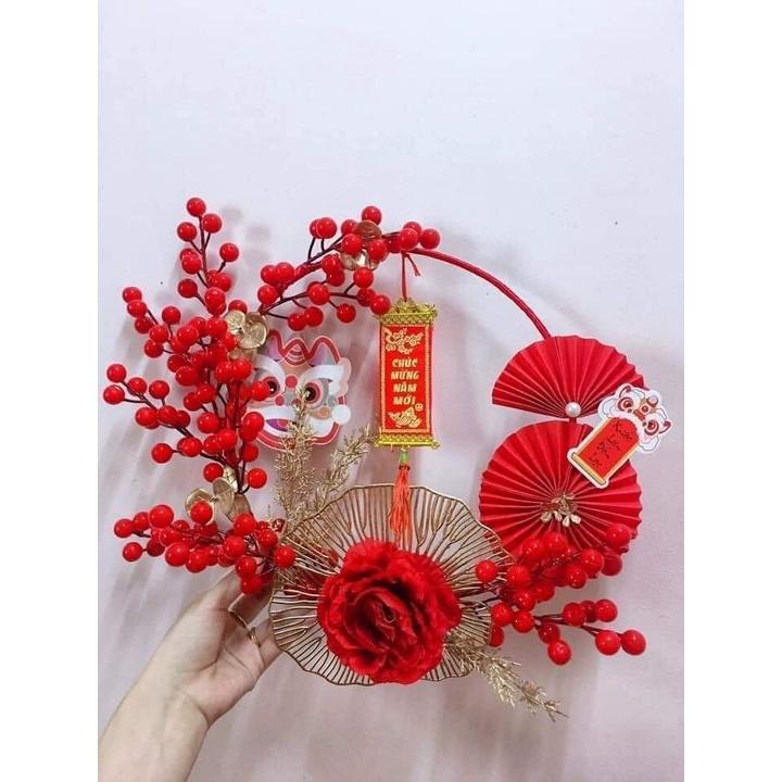 Nhánh đào đông 12 quả cao 20cm- phụ kiện trang trí- Làm oản, vòng nguyệt quế, chậu đào đông