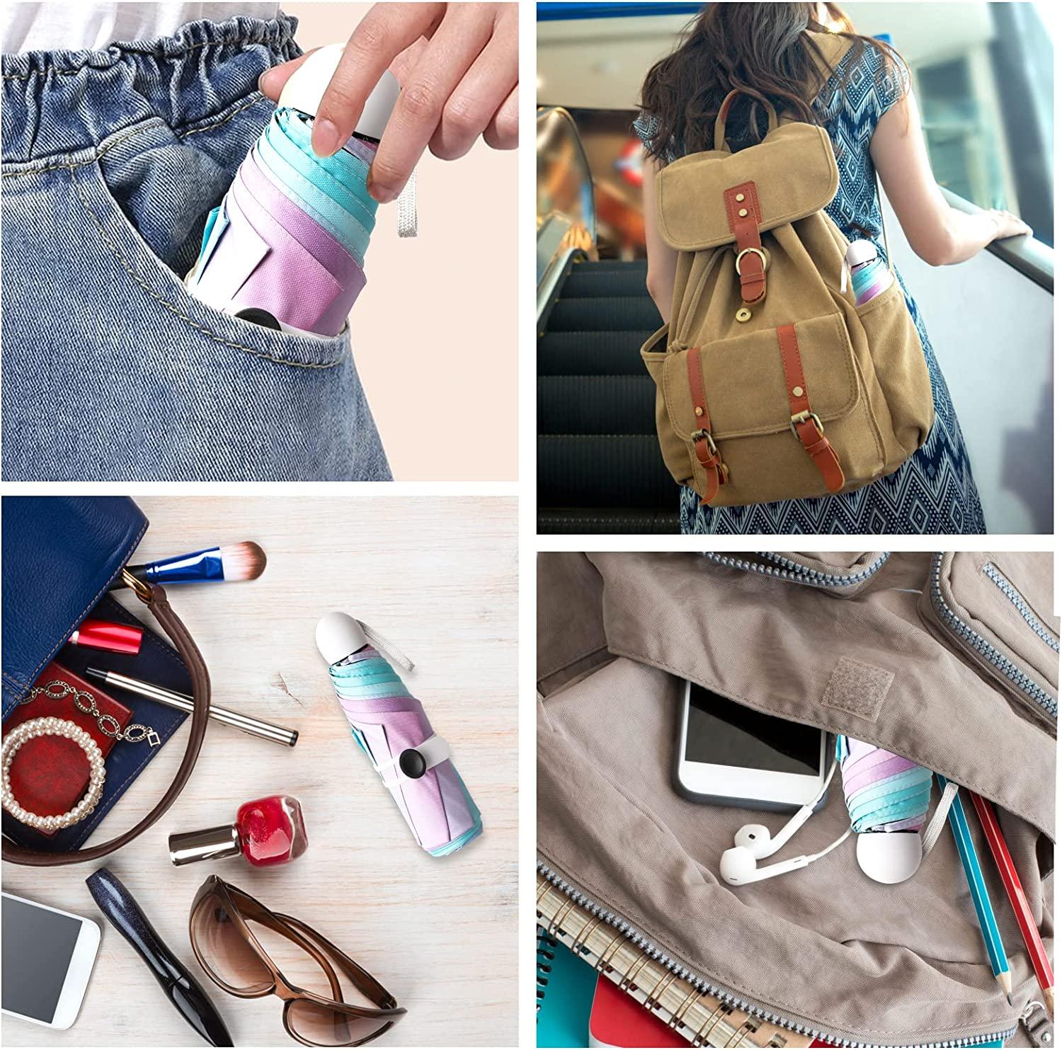 Ô gấp gọn Ô gấp chống gió, Ô du lịch có thể gập lại, Ô mini 8 sườn có hộp đựng, Chống tia cực tím, Ô bỏ túi cầm tay cầu vồng cho nam và nữ