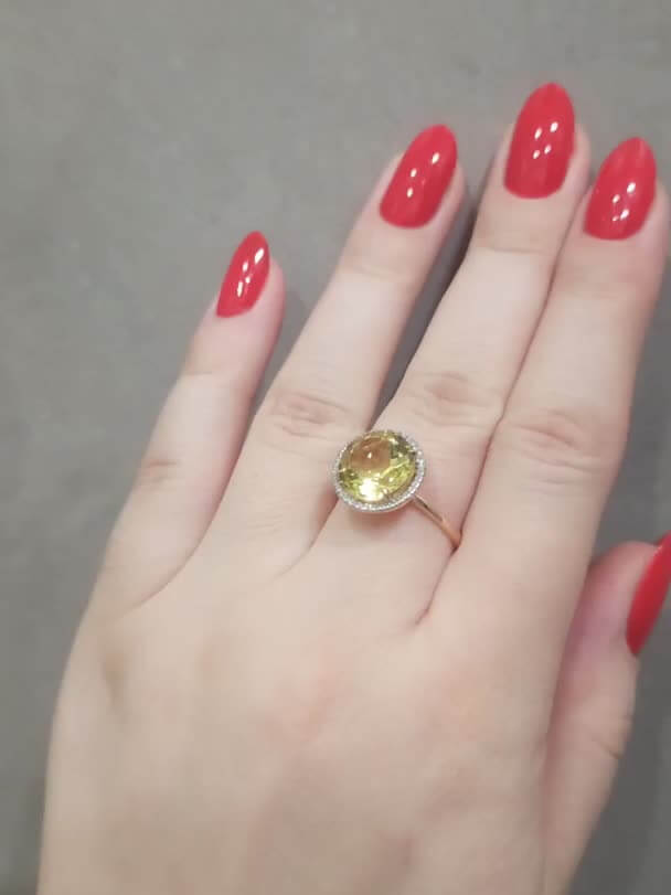 Nhẫn Vàng 14K Đính Đá Citrine và 38 Viên Kim Cương Tấm - MOON Jewelry