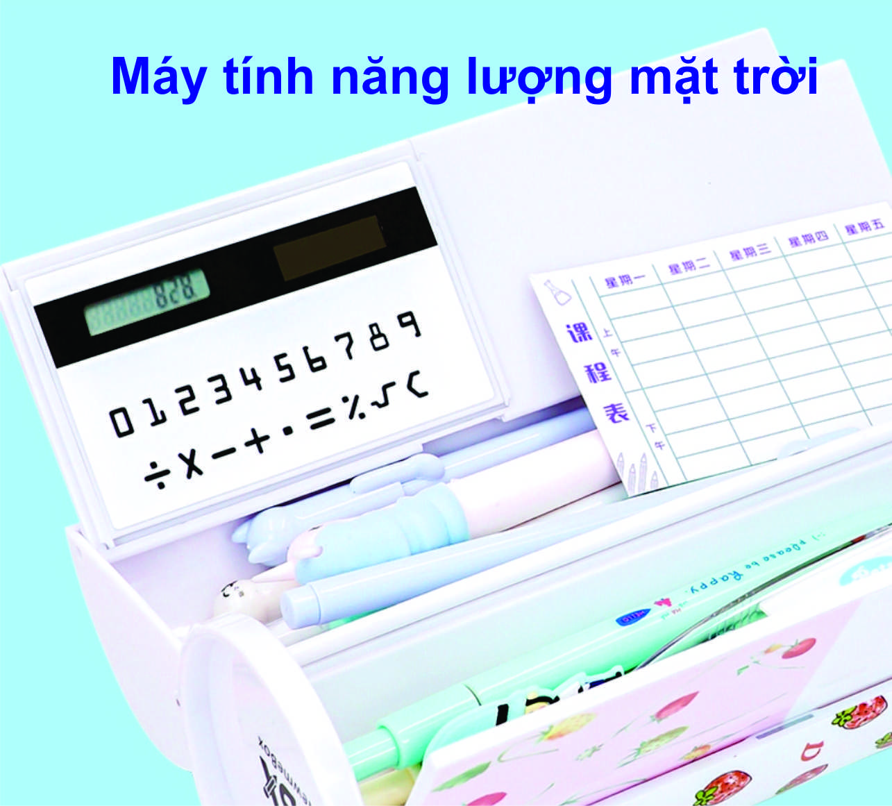 Combo 2 hộp bút đa năng có mật khẩu dánh cho học sinh tiểu học in hình dâu tây + em gái tung hoa