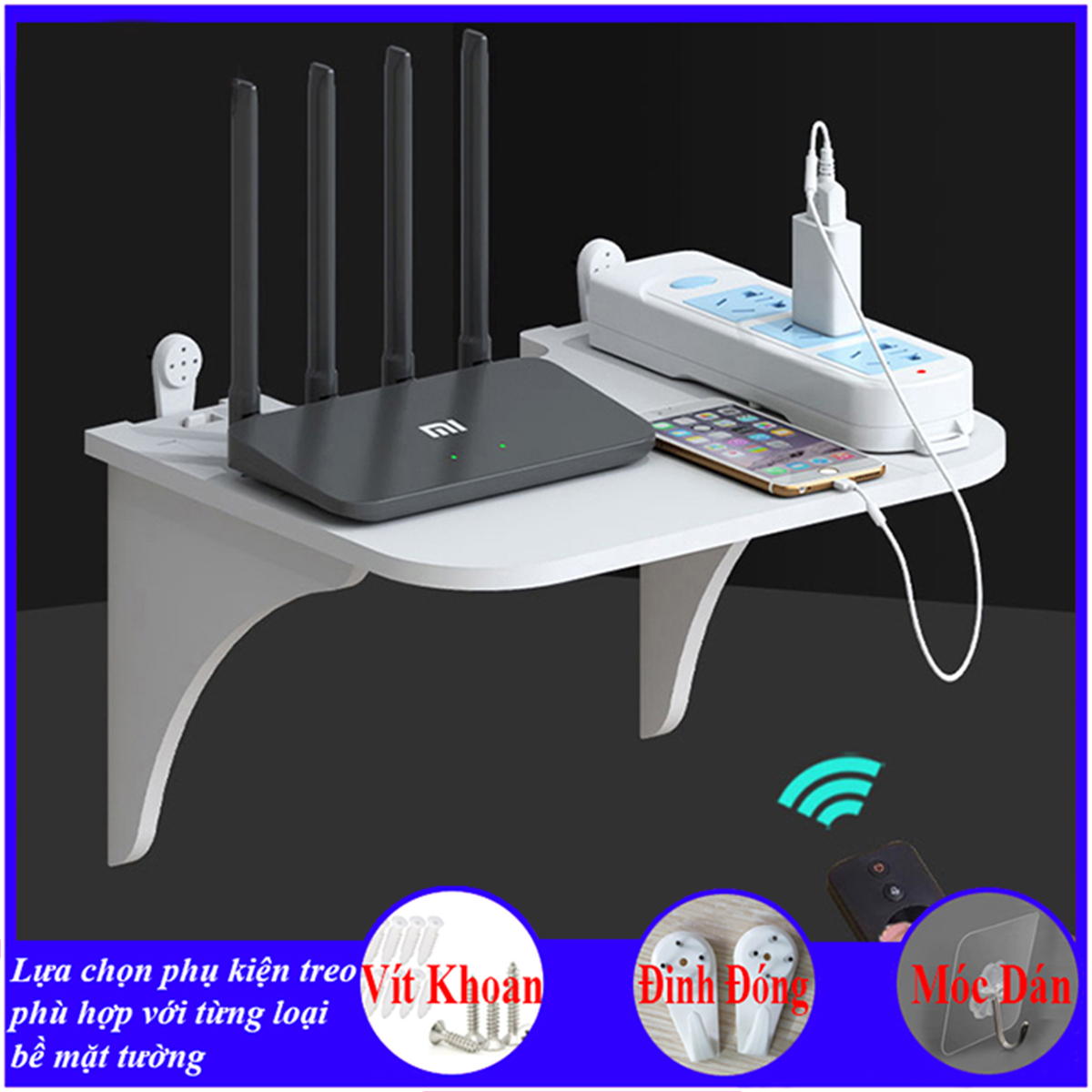 Kệ wifi treo tường, Giá đỡ wifi, đầu kỹ thuật số, modem, máy chiếu, chất liệu gỗ cao cấp màu trắng - a32