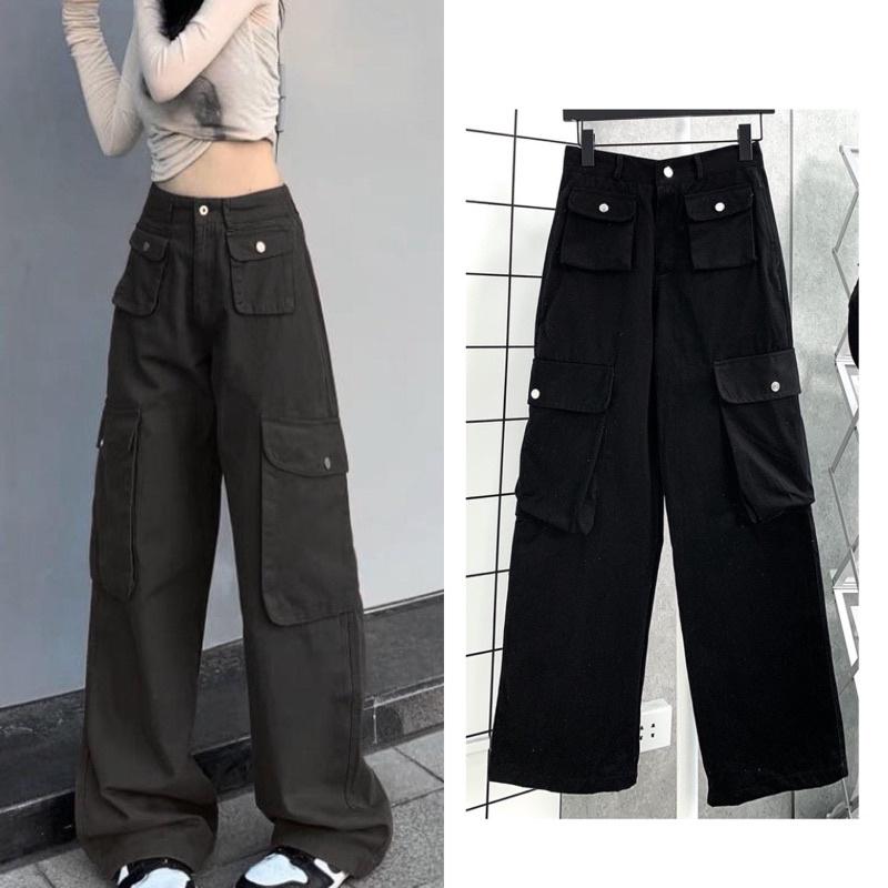 Quần kaki Cargo dài suông ống rộng túi hộp màu trơn form nam nữ unisex Quần baggy kaki style Ulzzang