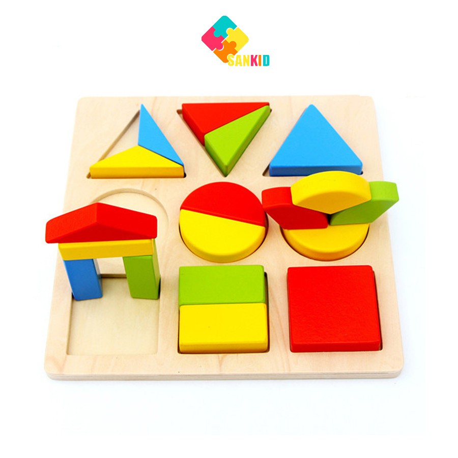 Đồ chơi bảng ghép ghép phân số hình học gỗ, đồ chơi ghép khối hình học cơ bản thông minh cho bé
