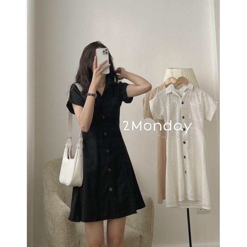 Đầm sơ mi cổ đức tông màu tây lạ mắt Váy dáng suônh Thiết kế một hàng cúc cực xinh