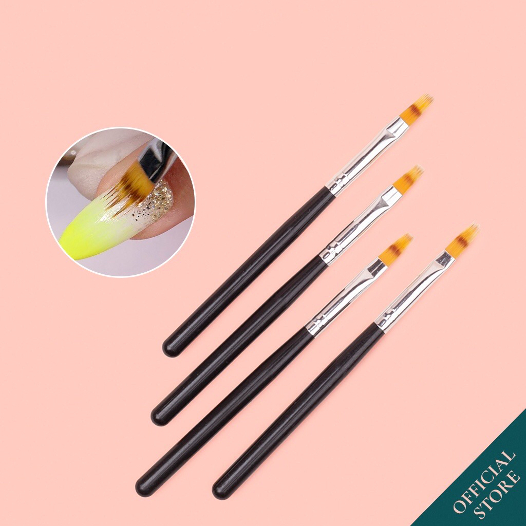 Cọ ombre đầu dẹt cán nhựa đen - Cọ nails trang trí dành cho thợ làm móng