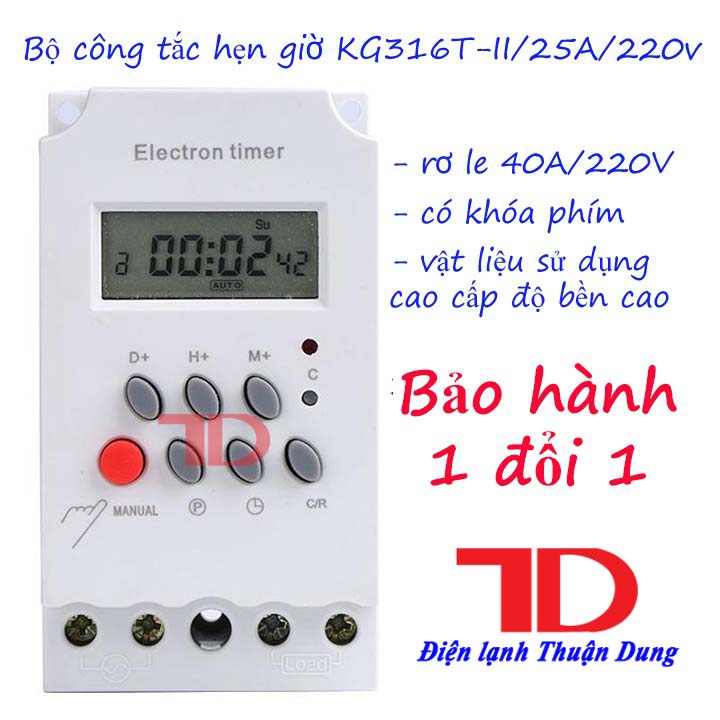 Bộ hẹn giờ tự động electron timer Kg316T-II/25A/220V có khóa phím, công tắc điện hẹn giờ bật tắt điện tự động - Điện lạnh Thuận Dung
