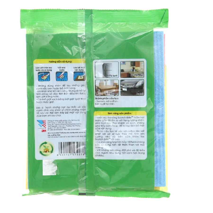 Gói 3 cái khăn lau đa năng không trầy xước Scotch-Brite 3M 2 kích cỡ