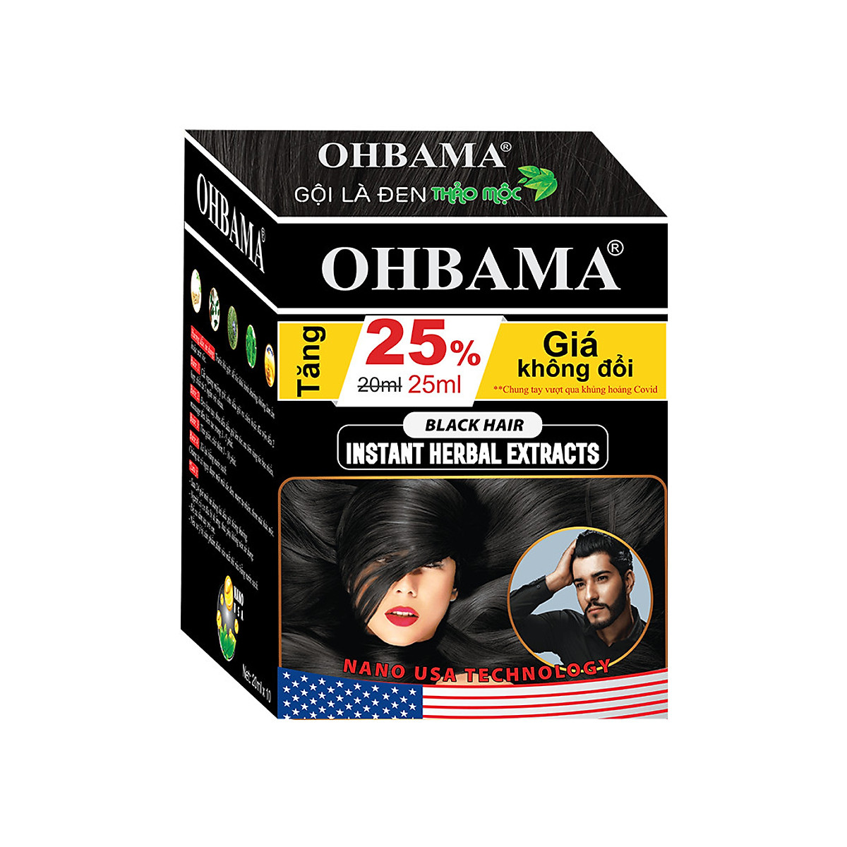 Dầu Gội Phủ Bạc OHBAMA Gội Là Đen Thảo Mộc [Hộp 10 gói]