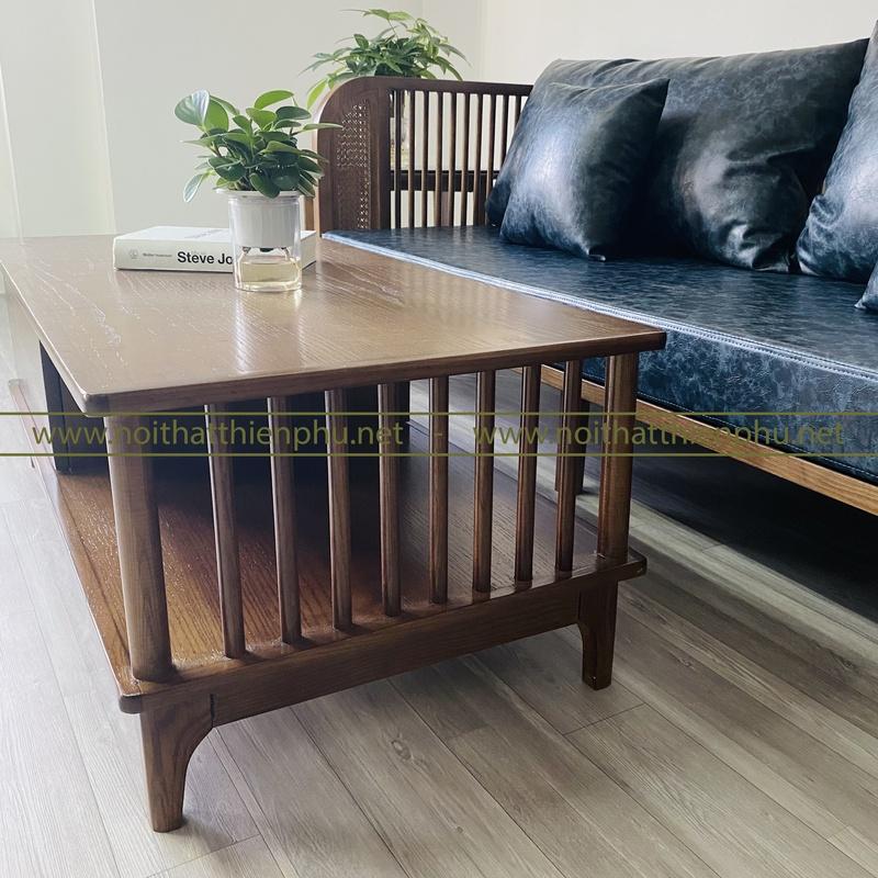 Bộ sofa nan gỗ sồi chung cư phong cách Indochine hiện đại