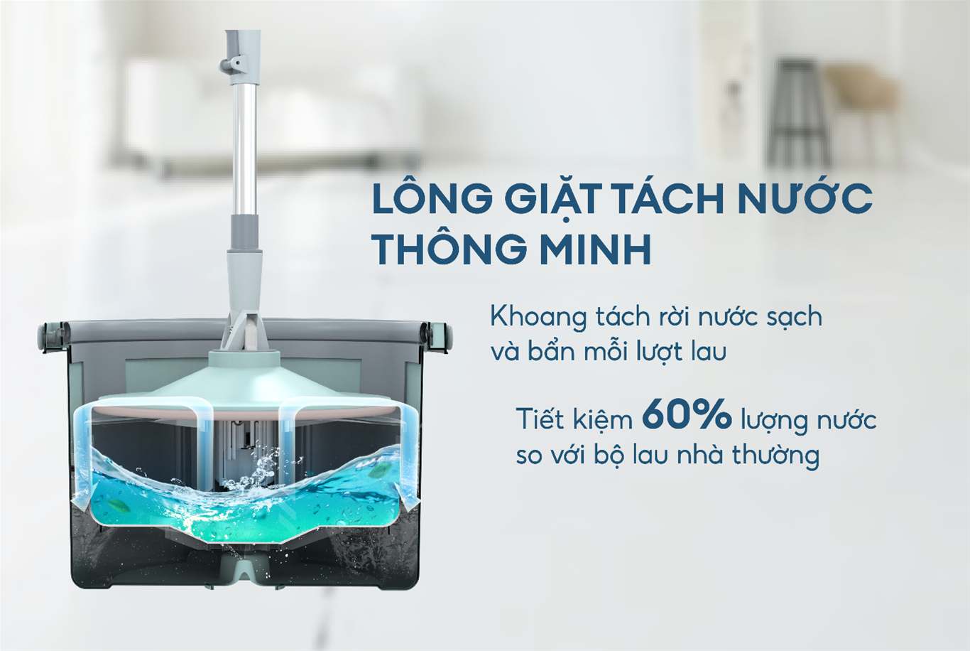 Bộ lau nhà xoay 360 độ thông minh SUNHOUSE KS-CL235PB hàng chính hãng