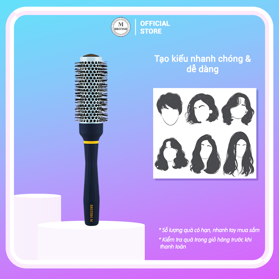 Lược tròn tạo kiểu tóc dành cho tóc ngắn BRITISH M Hot Curling Ceramic Brush 33mm