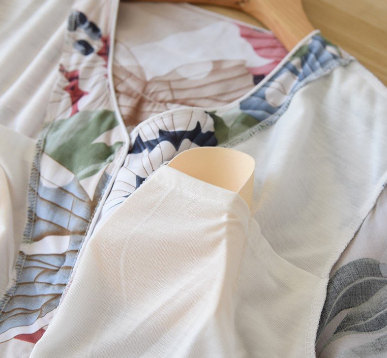 Bộ Đồ Pijama Nữ Mặc Nhà Ngắn Tay Azuno BN0609 Chất Liệu Cotton Lụa Có Lót Ngực Tiện Lợi Cho Mùa Hè