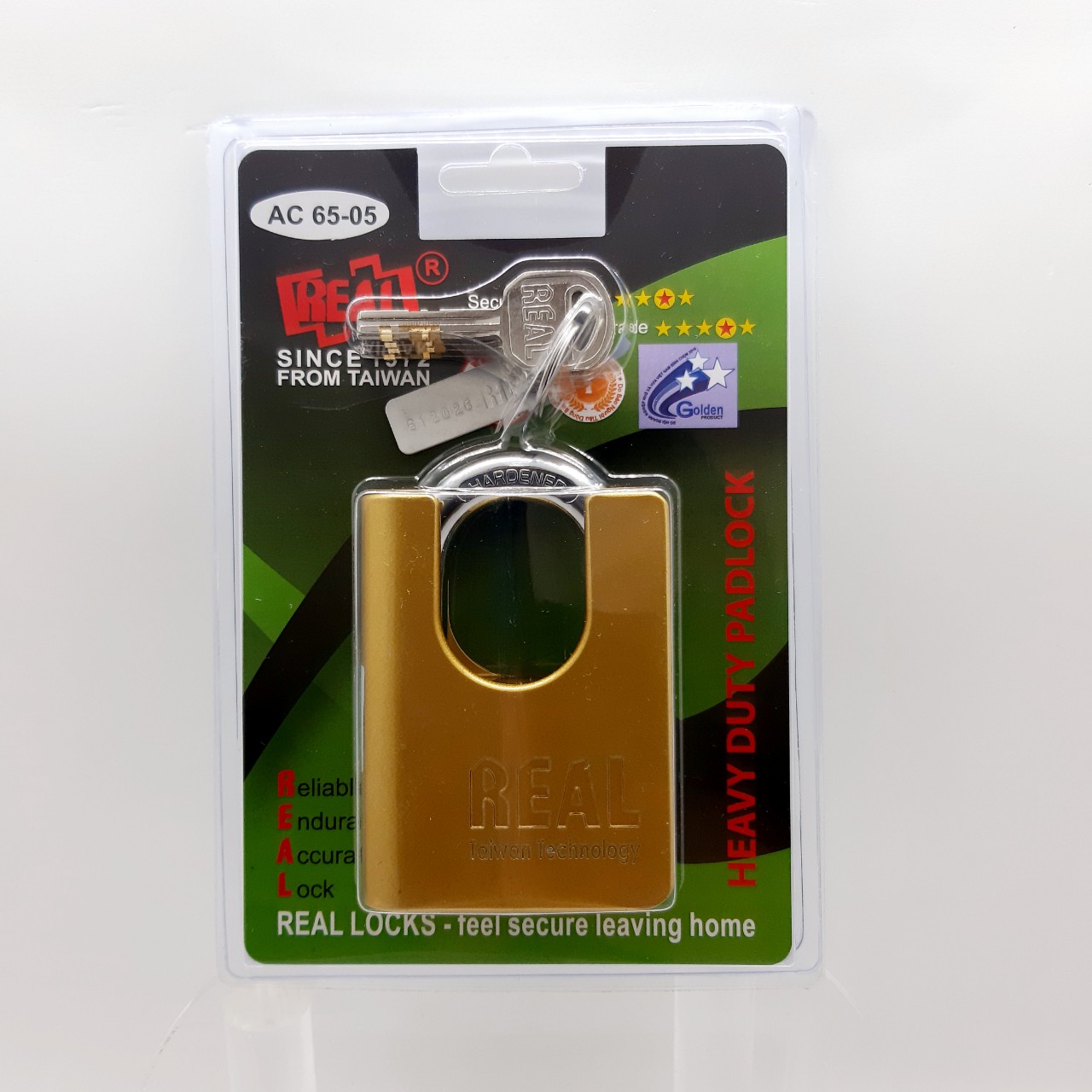 AC65-05 Khóa chống cắt Real HK Kẽm màu đồng tem xanh lá chống nạy, chống đoản