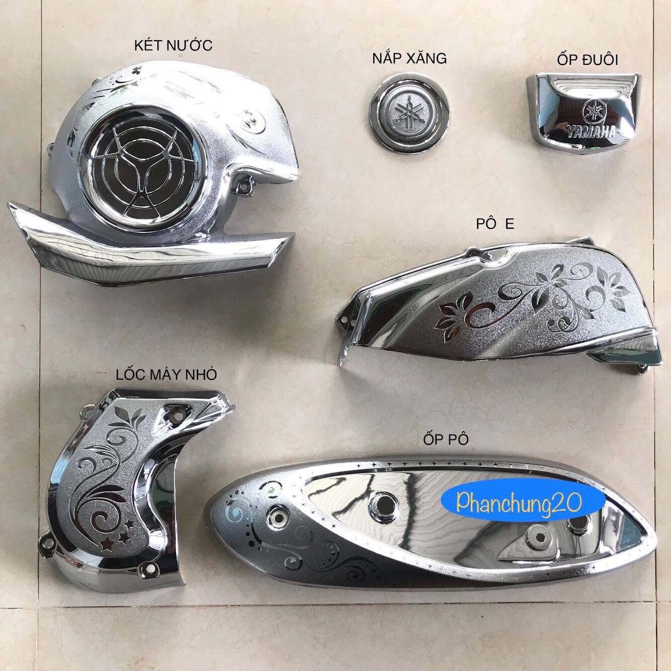 COMBO BỘ ỐP PHỤ KIỆN TRANG TRÍ DÙNG CHO ĐỜI XE YAMAHA GRANDE 2023 2024 CROM