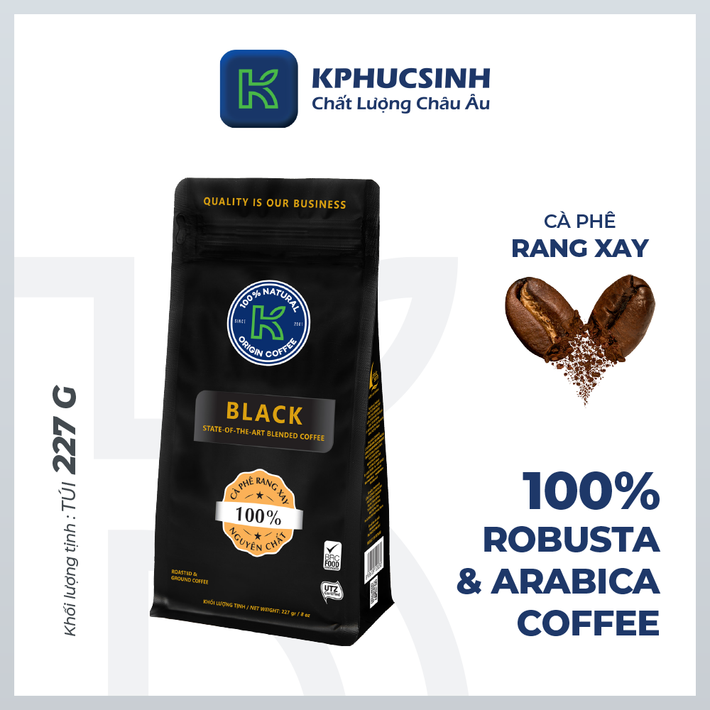 Cà phê rang xay K Coffee 100% Robusta Arabica K-Black (227g/Túi)