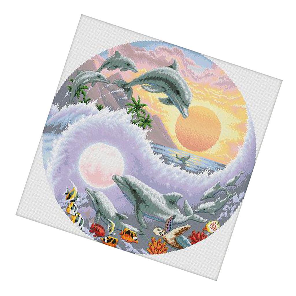Dolphin Printed Cross Stitch Kit for Beginners Stamped 11 Count Handmade