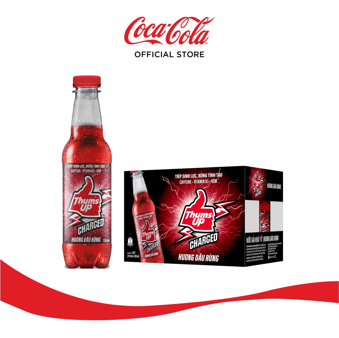 Thùng/Lốc 24 Chai Nước Tăng Lực Giải Khát Thums Up Hương Dâu Rừng 330ml x 24 Coca-Cola Official Store