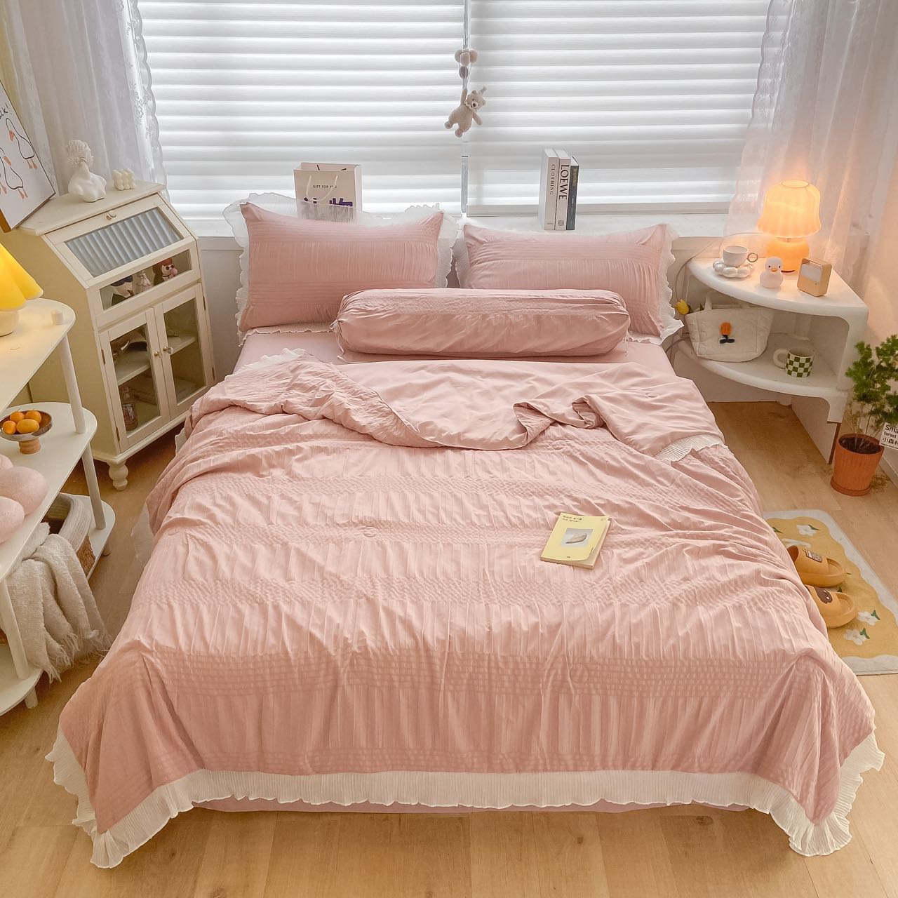 Bộ chăn ga gối 5 món cotton đũi bèo mềm mịn, thoáng mát