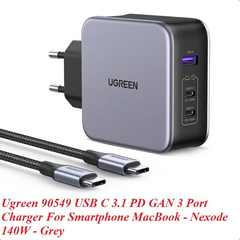 Ugreen UG90549CD289TK 140W Bộ sạc nhanh chuẩn GaN 3 gồm 3 cổng USB-C danh cho Smartphone Macbook - HÀNG CHÍNH HÃNG