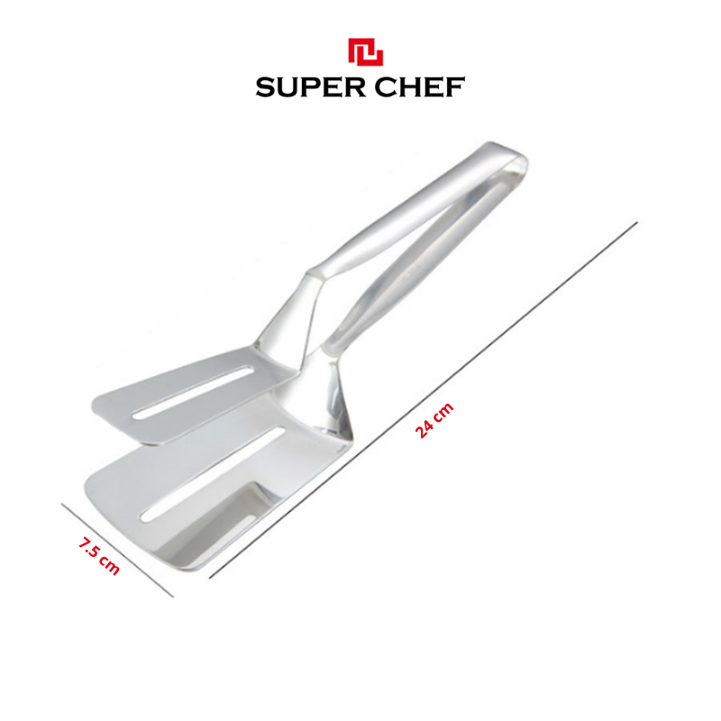 Kẹp Gắp Thức Ăn Inox 304  Cao Cấp Cán Dài Super Chef Sáng Bóng, Tiện Lợi Hỗ Trợ  Chiên, Nướng, Luộc,.. và Siêu Bền Bỉ ( 24* 7.5 * 10.5cm)