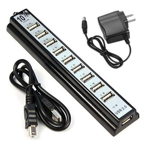 Hub 10 Cổng USB 2.0 Tốc Độ Cao + Bộ Chuyển Đổi Nguồn Hoa Kỳ Dành Cho Máy Tính