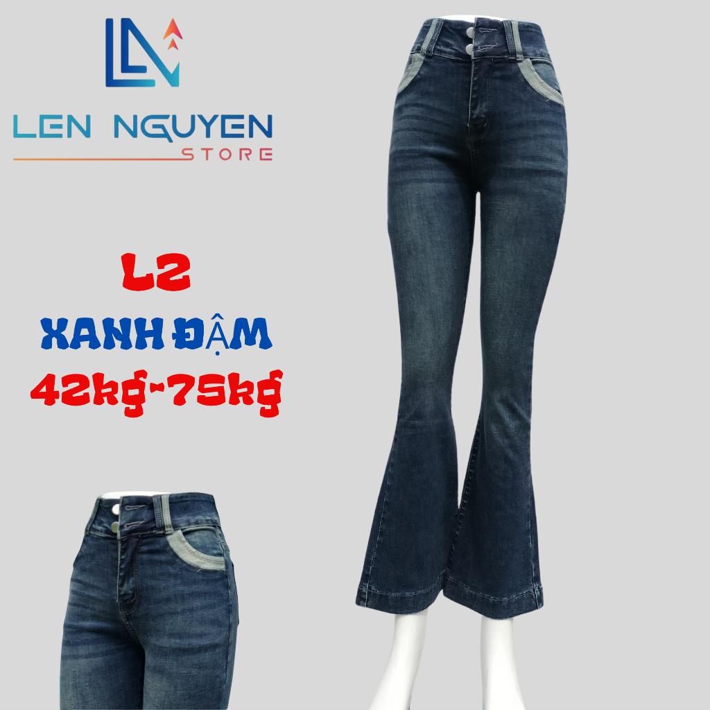 L2_Quần jean nữ, loe, lưng cao, quần bò nữ dáng ôm, quần rin nữ có big size, cho 42kg đến 75kg,LEN NGUYEN STORE - Xanh Nhạt