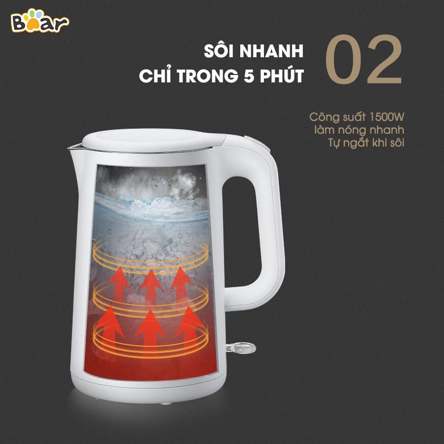 Ấm đun siêu tốc nội địa Trung Bear 1.5L ZDH-B15T1, hàng chính hãng