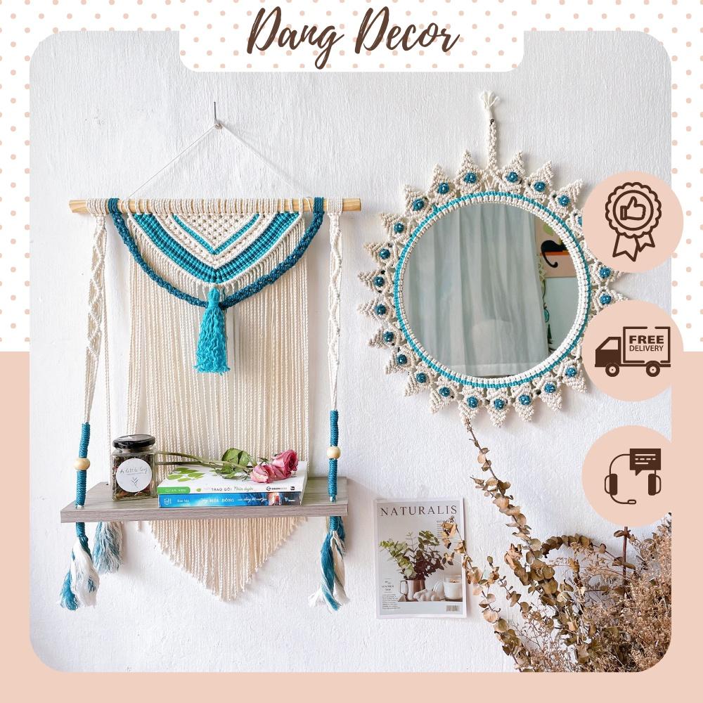 Set Gương Kệ treo tường màu xanh Santorini phong cách Địa Trung Hải trang trí nhà cửa