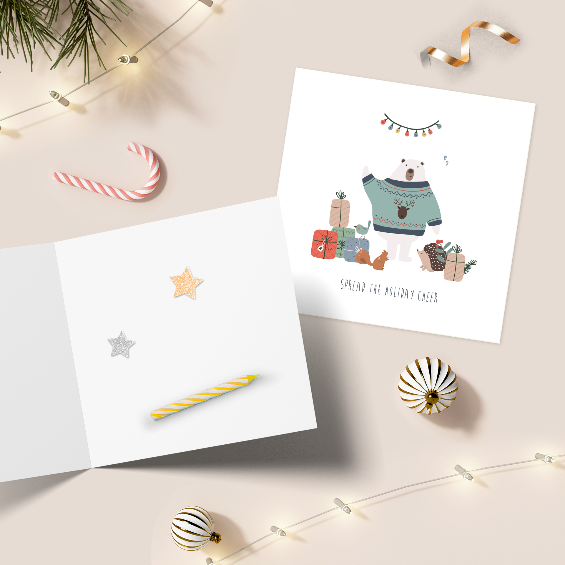 Set 5 thiệp giáng sinh noel năm mới SDstationery Christmas Harmony, trang nhã, dễ thương thân thiện, khổ vuông 12x12cm