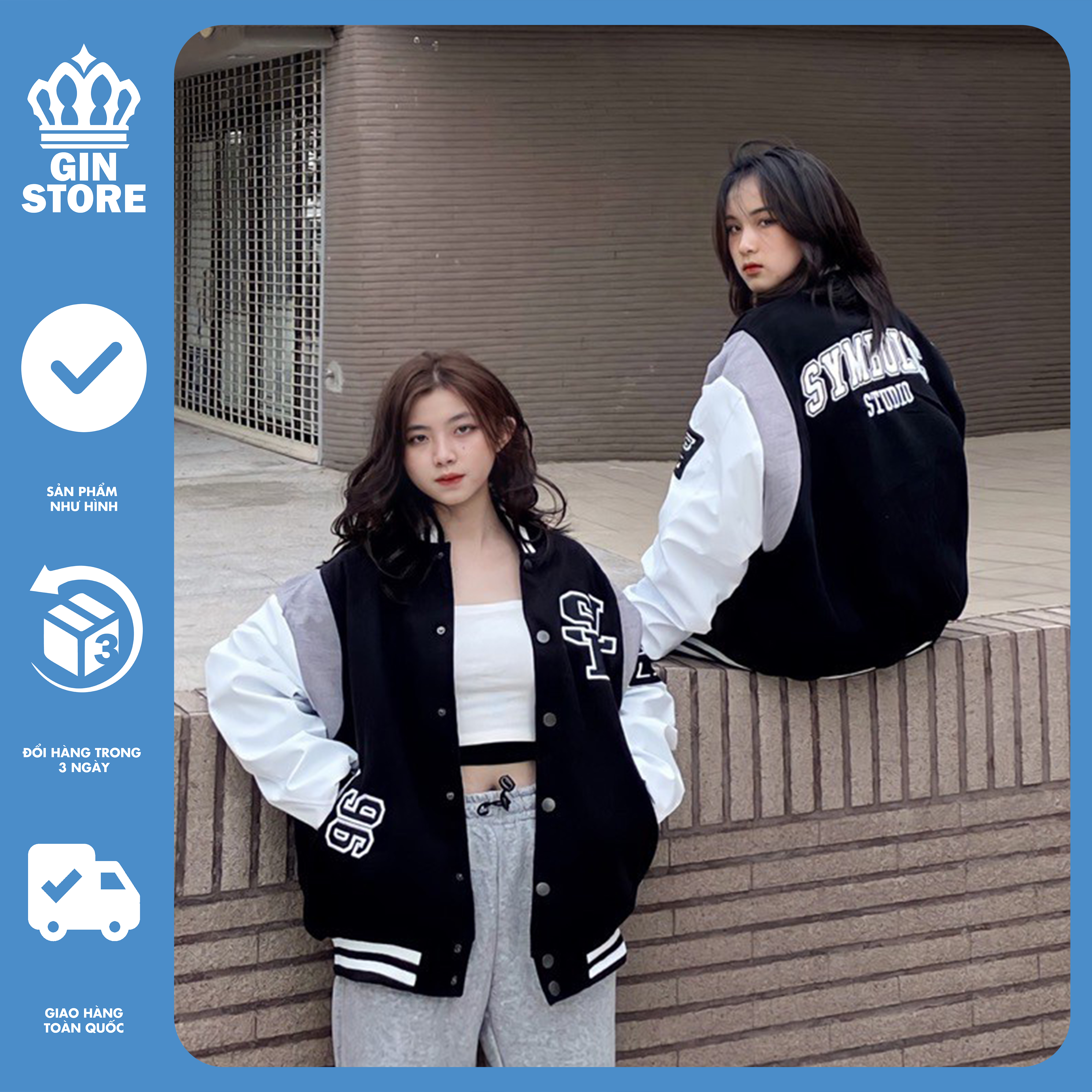 Áo khoác bomber tay da local brand , Varsity jacket Symbolic oversize form rộng , áo bóng chày nam nữ unisex  - Gin Store