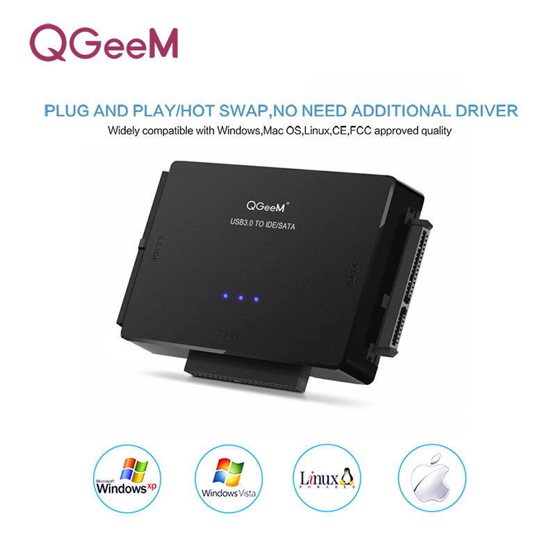 Bộ chuyển đổi QGeeM USB3.0 sang ổ cứng IDE/SATA 2.5 + 3.5 inch cho laptop qua cổng USB-Hàng chính hãng