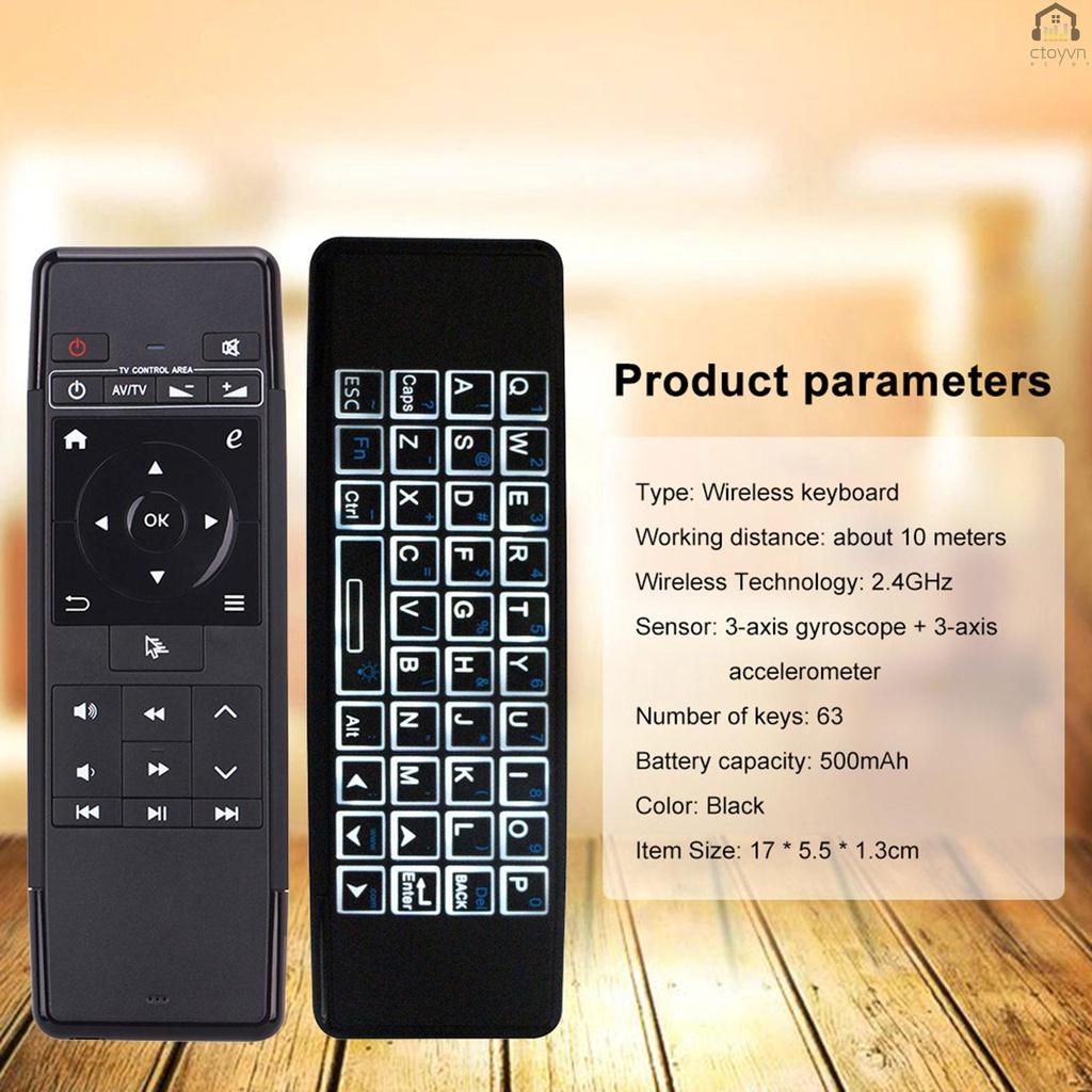 Điều khiển từ xa không dây HCY-63A 2 trong 1 2.4 GHz 6 trục IR cho Android TV BOX PC